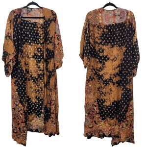 Angie Womens Medallion Burnout Duster Kimono S Black Witchy Gypsy Festival